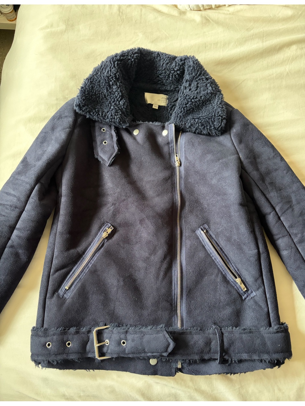 J.O.A. Navy Faux Shearling Moto Jacket